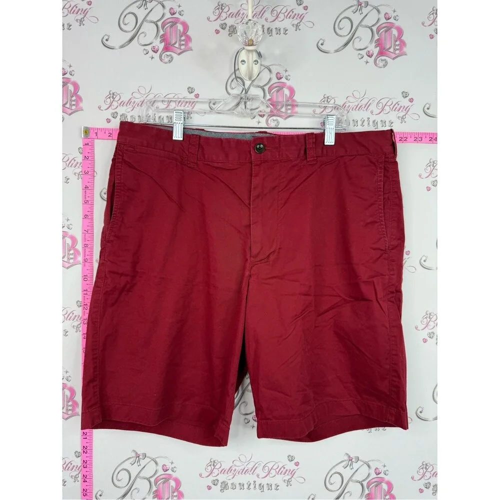 J. Crew stretch Men’s Flat Front Cotton-Blend Shorts in Deep Red